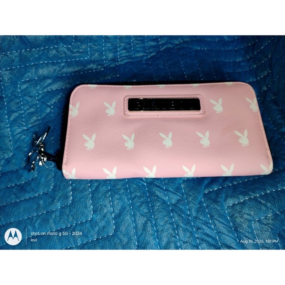 PLAYBOY Handbags - Playboy Womens Pink Bunny Logo Zip Around Wallet Faux Leather 8x4